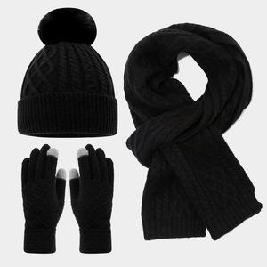 Ensemble bonnet, écharpe et <span class=keywords><strong>gants</strong></span> en tricot d'hiver pour femmes avec doublure en polaire, bonnet chaud pour le cyclisme en plein air, protection des oreilles - Product Image 2