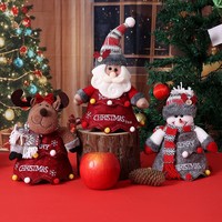 Bolsas de regalo de Navidad de fieltro tejido con diseño de manzana, Papá Noel y muñeco de nieve, con cordón, para empaque de regalos de Nochebuena y fiestas navideñas