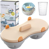 Cuiseur à œufs pour micro-ondes, 2 tasses, antiadhésif, avec couvercle, gadget de cuisine pour œufs pochés faibles en gras pour micro-ondes