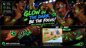 Pegatinas de tatuajes de fútbol luminosas que brillan en la oscuridad, arte corporal temporal a prueba de agua WS-K171 personalizadas para aficionados al deporte - Product Image 6