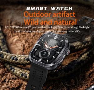 MK86 2.01\" Smartwatch with BT Call Metal Body IP68 Waterproof Outdoor Sport Tracker Compass Calendar-Flashlight BO BP 100+ - Product Image 4