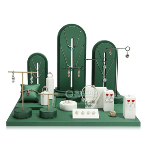 Escaparate de joyería de cuero verde Pu fino de lujo, juegos de soporte de exhibición, bandeja de exhibición de joyería, estante de exhibición de joyería - Product Image 6