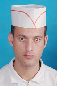 Haixin Casquettes de restaurant <span class=keywords><strong>Papier</strong></span> <span class=keywords><strong>jetable</strong></span> non tissé de haute qualité Chapeaux de cuisine pour chef de cuisine avec ligne rouge Personnalisé - Product Image 5