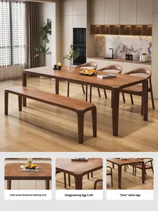 <span class=keywords><strong>Set</strong></span> Tavolo da Pranzo Rettangolare e Sedie in Legno Massello di Noce Nero Nordamericano Stile Vintage con Struttura a Mortasa e Tenone per Arredamento Casa - Product Image 4