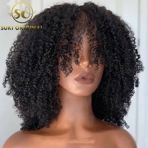 Perruque Courte Bob Ondulée Bouclée Profonde Économique, Cheveux Naturels Vietnamiens Bruts, Perruque en Cheveux Humains Frisés Crépus avec Frange et Dentelle HD Frontale - Product Image 4