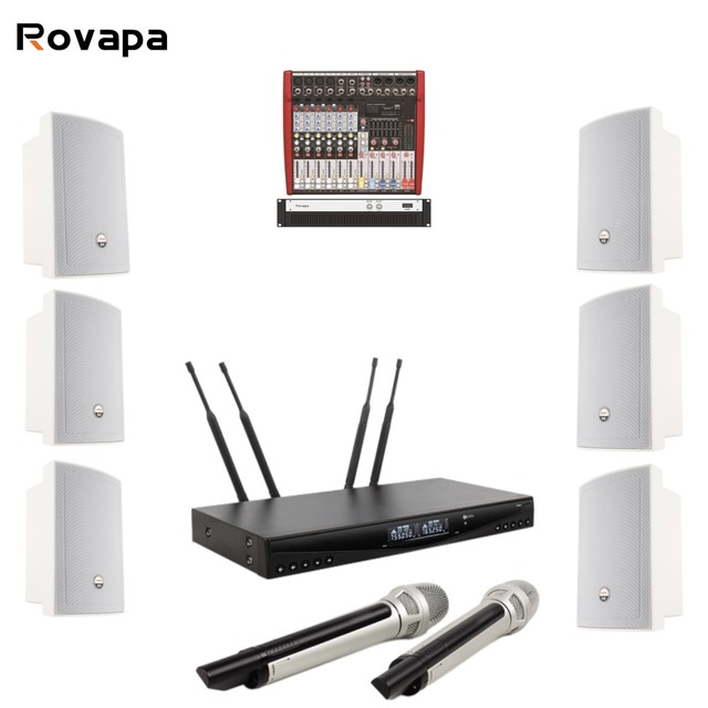 Large Church Sanctuary Audio System 6 Wall Speakers Wireless Lapel Headset Mic Digital Mixer 2000W Amplifier