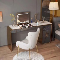 Table de toilette moderne et contemporaine en bois, style luxueux et élégant, design intégré, mobilier de chambre haut de gamme pour influenceurs