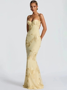 Robe longue moulante sexy pour femme, imprimée, à bretelles spaghetti, épaules dénudées, dos nu, pour soirée et club - Product Image 3