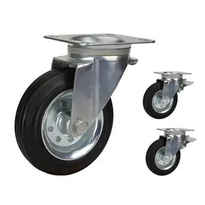 4 6 8 Inch Solid Rubber Iron Swivel Top Plate Ball Bearing With Metal Dust Proof Cover Caster Wheel For Garbage