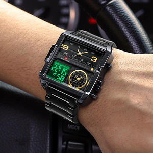 2025 New Men LED <b>Watch</b> Fashion Square Creative Quartz Movement <b>Black</b> Stainless Steel Waterproof Timing Electronic <b>Watch</b> for Men - Product Image 3