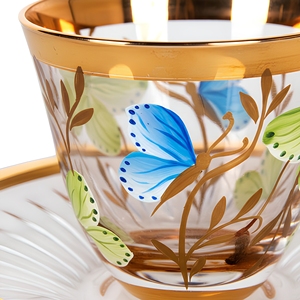 Crystal Glass Tea <b>Cup</b> <b>Saucer</b> Set with Contemporary Design Gold Handle Gold Rim 250mL Shape Wedding Occasion Crystal Coast Brand - Product Image 4