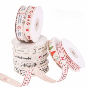 Ruban en coton imprimé de haute qualité et durable de 1,5 cm pour couronnes de Noël et emballages cadeaux faits main, 10 yards par rouleau - Product Image 1