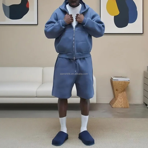 Chándal holgado de peso pesado para hombre, chándal de gran tamaño personalizado, Conjunto de sudadera con capucha y pantalones de chándal de algodón de felpa francesa con cremallera - Product Image 5