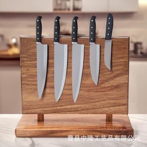 Porte-couteaux magnétique vertical en bois à 1 niveau, support de rangement pour ustensiles de cuisine sur table - Product Image 2