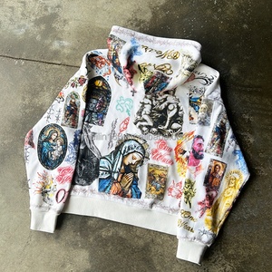 เสื้อฮู้ดดี้ทรงบ็อกซี่โอเวอร์ไซส์ผ้าวาฟเฟิลคุณภาพสูงแบบสตรีทแวร์  ลายกราฟฟิตี  สำหรับผู้ชายและผู้หญิง - Product Image 2