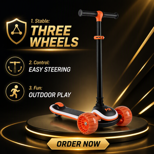 Trottinette à 3 roues pour enfants, noir et orange, avec guidon réglable, direction par gravité et grandes roues en PU à turbine, pour les tout-petits - Product Image 1
