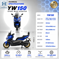 Scooter/cyclomoteur à essence 150cc quatre temps refroidi par eau EURO 5, démarrage sans clé Bosch EFI, double frein ABS, vitesse 95 km/h pour autoroute/urbain