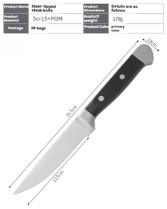 Cuchillo para carne de acero inoxidable con punta afilada, estilo occidental, doble punta de acero, mango de POM, hoja serrada, cuchillo para restaurantes - Product Image 6