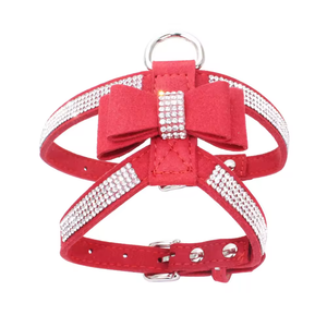Imbracatura per cani regolabile in microfibra, comodo gilet traspirante per gatti con strass, collare e guinzaglio - Product Image 1