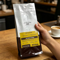 Sachet de café noir mat personnalisé de haute qualité avec logo, scellé sur huit côtés, sac portable à fond plat pour l'emballage alimentaire et du café