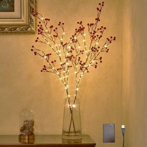 Lighted Red Berry Branches 80 LED Fairy <strong>Lights</strong> <strong>Twig</strong> Branches <strong>With</strong> <strong>Lights</strong> 32IN USB Battery for Home Christmas Decoration - Product Image 1