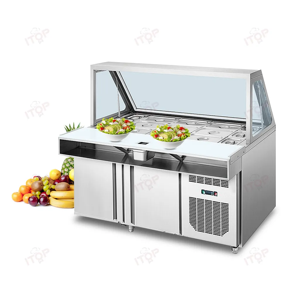 Cina insalata Bar piattaforma frigorifero/cucina commerciale tavolo da lavoro congelatore