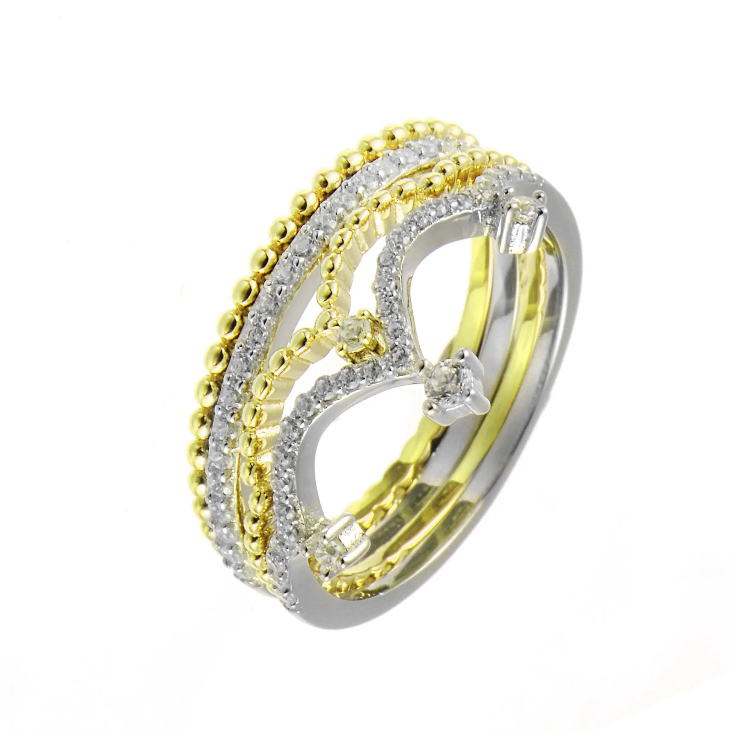 4 adet 2021 yeni tasarım 925 gümüş 18k altın kaplama takı istifleme halkaları taç nişan yüzüğü kadınlar için Set