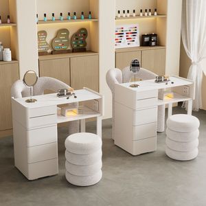 Ensemble table et chaise de manucure en verre noir, double poste de travail pour salon de beauté avec tiroirs de rangement - Product Image 3