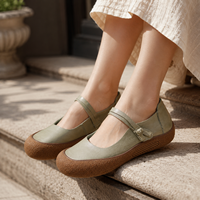 Vente en gros de ballerines élégantes en cuir véritable beige avec semelle texturée durable, respirantes, chaussures décontractées pour femmes