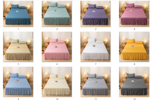 Juego de 3 Fundas de Cama de Estilo Nórdico, Económicas, de Poliéster Lavado, Color Amarillo Puro, con Volantes y Pliegues, Ecológicas - Product Image 6