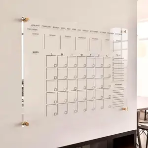Büyük aylık aile planlayıcısı kişiselleştirilmiş temizle ev ofis cam büyük şeffaf akrilik kuru silme kurulu Calander