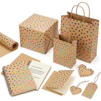Kit d'emballage cadeau en papier kraft écologique recyclable imprimé en gravure mini-cœur coloré, sacs cadeaux, boîtes, cartes, emballages pour carnets
