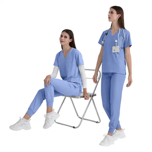 Nuevo conjunto de cuidado de enfermería de hospital personalizado con varios bolsillos disponible, uniforme de color blanco y rojo vino duradero elástico de talla grande personalizado - Product Image 6