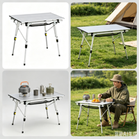 Table de camping portable, légère, pliable, design moderne, pieds réglables, en aluminium, forme carrée, sac de transport, pour la plage