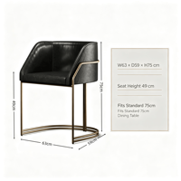 Chaise de salle à manger cantilever de luxe légère avec accoudoirs intégrés, revêtement en cuir véritable, base en bronze antique, mobilier de café et de salle à manger