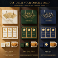 Coffret Cadeau Portable de Luxe pour Gâteaux de Lune de la Fête de la Mi-Automne, avec Fenêtre en Quatrefoils Dorés et Motif Osmanthus, Six Compartiments, Personnalisable OEM