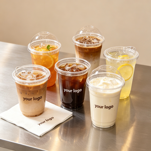9oz Custom Logo 12oz/14oz/16oz/18oz/20oz Clear Cold Drink Disposable Plastic Cup With Dome Sip Lid ICED Matcha Beverage for Cafe