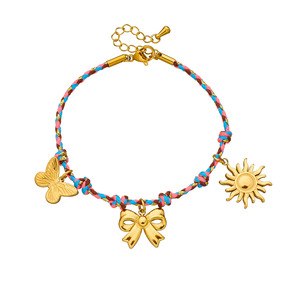 Fashion Charm Bracelet Colorful Woven Rope Gold Plated Butterfly Bow Sun Pendant Women's Jewelry Gift - Product Image 5