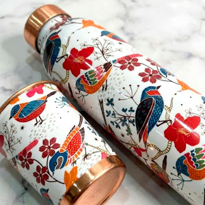 Designer Copper Printed <b>Water</b> <b>Bottle</b> with 2 Matching Copper <b>Glasses</b> Set Traditional Indian Sticker Pattern Printed <b>Bottle</b> Set - Product Image 5