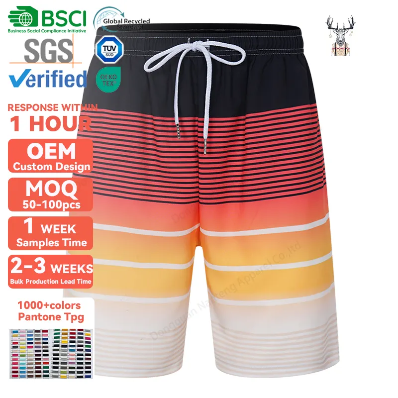 Nanteng personalizado vacaciones poliéster transpirable tiene bolsillos rayas Jogger pantalones OEM sublimación hombres playa pantalones cortos