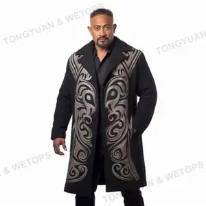 2023 promozionale Polynesian Elei Tribal Design personalizzato Plus Size Trench da uomo caldo foderato in Cashmere di media lunghezza