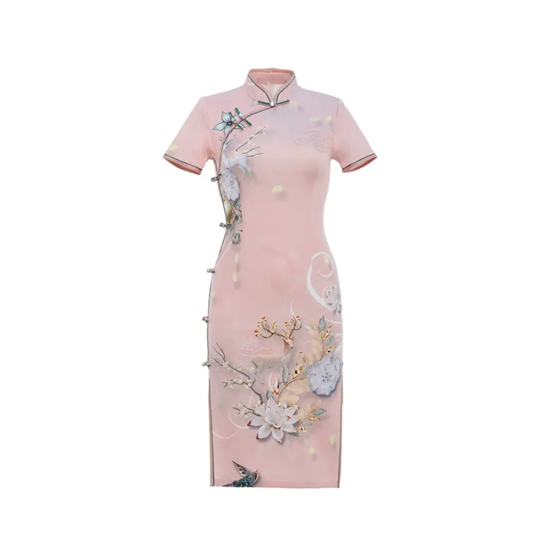 Chinese traditional girl ladies improved cheongsam retro slim four-way elastic positioning flower dress