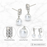 Pendientes Colgantes de Perlas Blancas y Diamantes de Imitación, Tono Cobre Plateado, con Cristales, Tipo Clip, 16mm, Joyería al por Mayor para Mujer