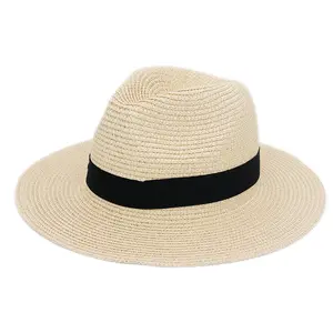 Toptan lüks geniş ağız özel Fedora güneş şapkası kadınlar bayanlar yaz plaj hasır şapkalar