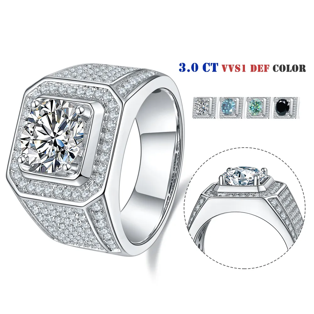 Abiding Jewelry-anillo personalizado de Plata de Ley 925 y moissanita para hombre, joyería de 3 quilates, venta al por mayor