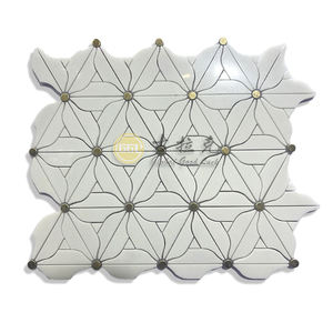 Thassos สีขาวผสมทองเหลืองจุดหินอ่อนปาร์เก้คุณลักษณะกระเบื้องโมเสคหินอ่อนสําหรับผนังชั้นโรงแรม / วิลล่า - Product Image 2