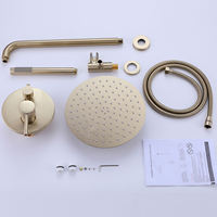 Robinetterie électrique thermostatique en laiton, finition or brossé, système de douche encastré à double poignée avec jet pluie, pour salle de bain, en céramique