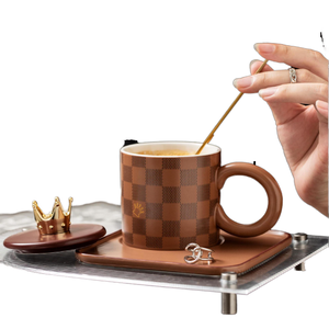 Nouvelle conception de gobelet en céramique écologique avec couvercle et <span class=keywords><strong>plateau</strong></span>, ensemble cadeau contemporain pour les cadeaux, capacité de 401 à 500 ml - Product Image 3