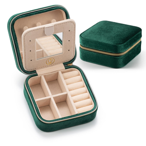 Lightweight Luxury Velvet Jewelry <b>Storage</b> Box, Mirror, Portable Travel Zipper Box, Circular <b>Ring</b>, Necklace, Earring Box - Product Image 1