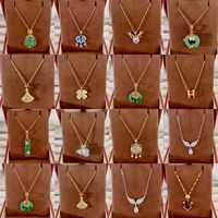Collier en or 18 carats avec zircon de style coréen, pendentif trèfle à quatre feuilles, bijoux de mode pour femmes, vente en gros, ne ternit pas